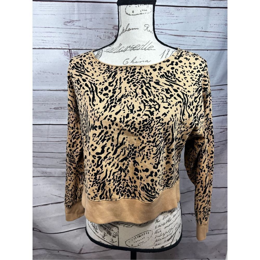 Jenni Intimates Leopard Print Cropped‎ Sweater Top Women's XS